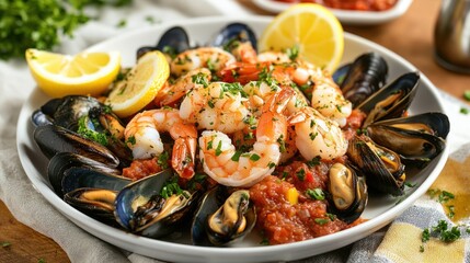 Delicious Seafood Platter: A Culinary Delight of Shrimp and Mussels