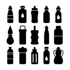 Collection of Black Silhouette Bottles and Containers vector design