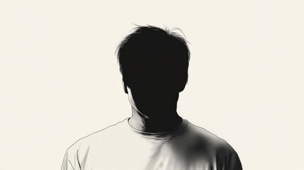 Silhouetted man, thoughtful pose, white background, anonymity concept