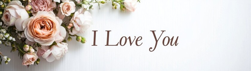 Fototapeta premium Soft Floral Arrangement on Clean Background with Romantic Text for Celebrations and Special Occasions