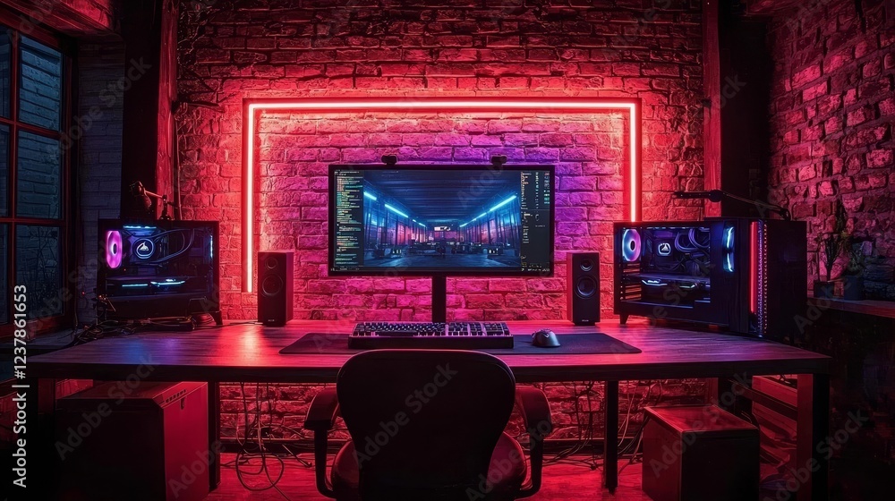 Poster dynamic esports studio with professional streaming and gaming setup for competitive gamers
