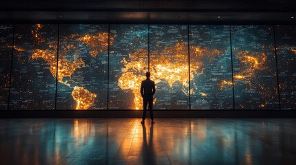 Sleek AI Driven Logistics Control Room Monitoring Global Supply Chains on Digital Walls