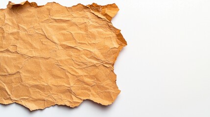 Fototapeta premium Crumpled Tan Kraft Paper Texture On White Background