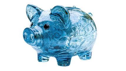 Naklejka premium Transparent blue glass piggy bank with coins inside on checkered background