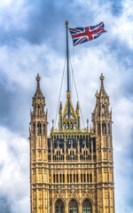 Victoria Tower Houses of Parliament Westminster Bridge Night London England