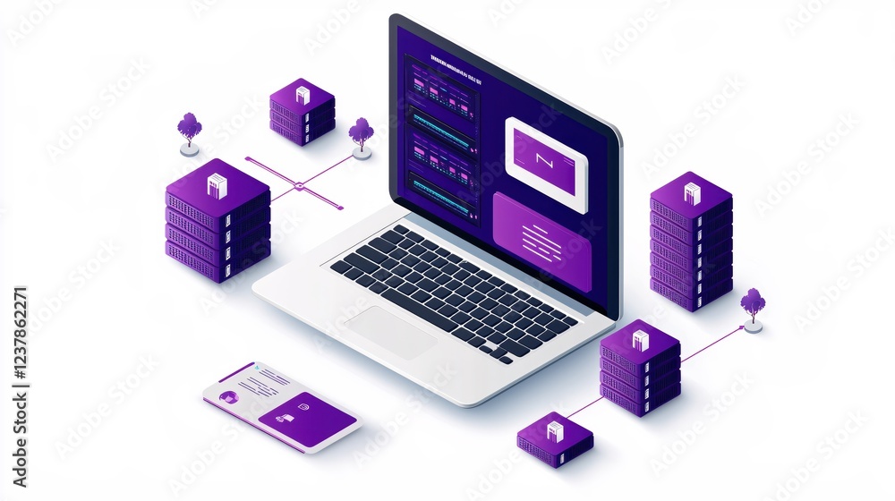Poster modern data center network laptop server cloud computing technology