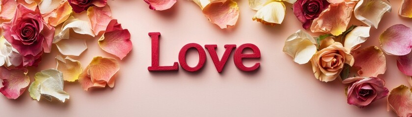 Vibrant Rose Petals and Love in Beautiful Arrangement on Soft Background