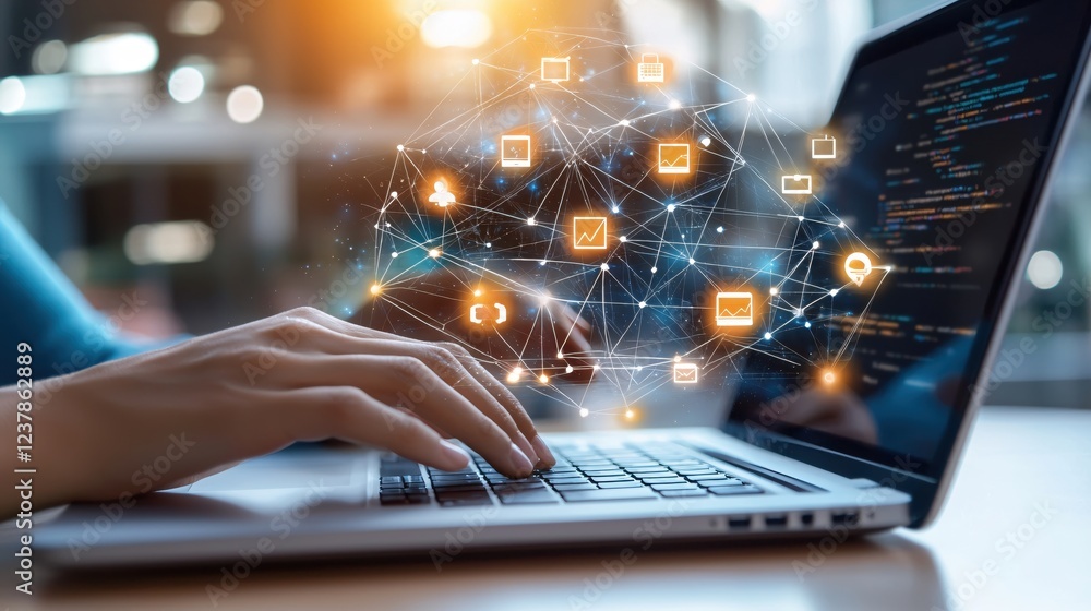 Poster digital network connection laptop technology online data