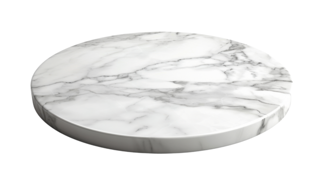 Round white marble display podium on transparent background