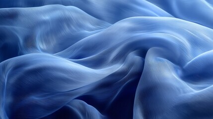 Fototapeta premium Blue silk fabric texture, draped folds, soft light, abstract background, textile design