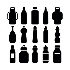 Collection of Black Silhouette Bottles and Containers vector design
