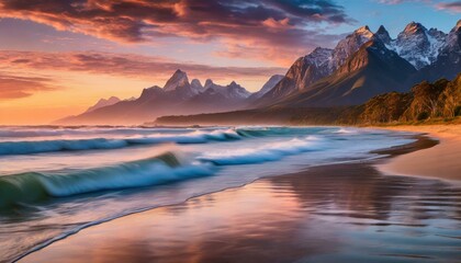 evening seascape with purple sky. tranquil scene of waves gently breaking at the shore and purple sky