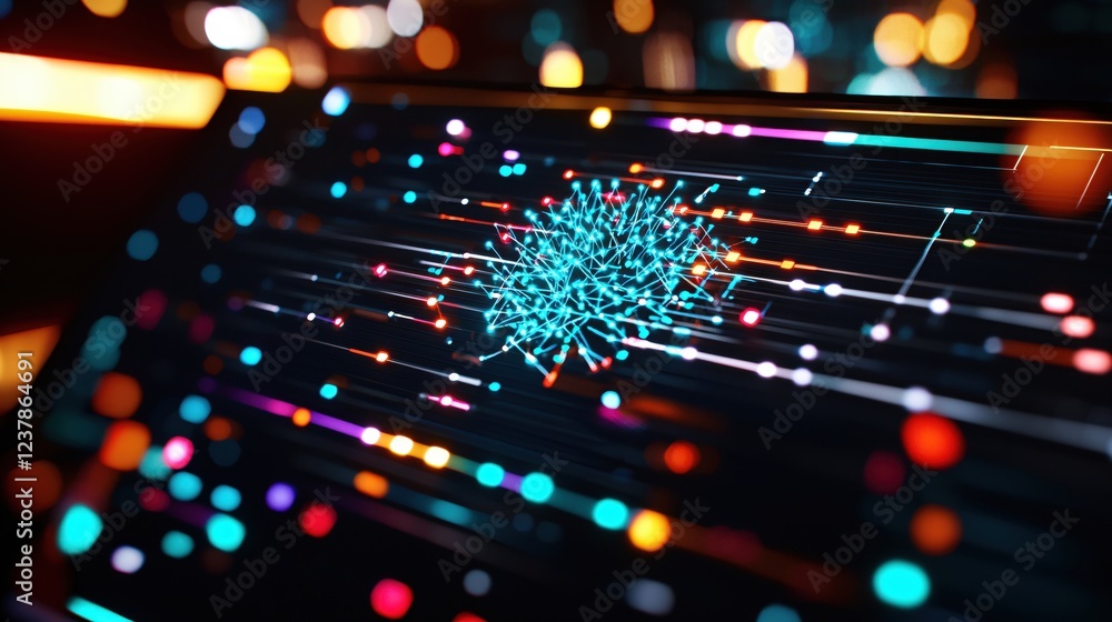 Poster digital neural network data flow abstract technology concept