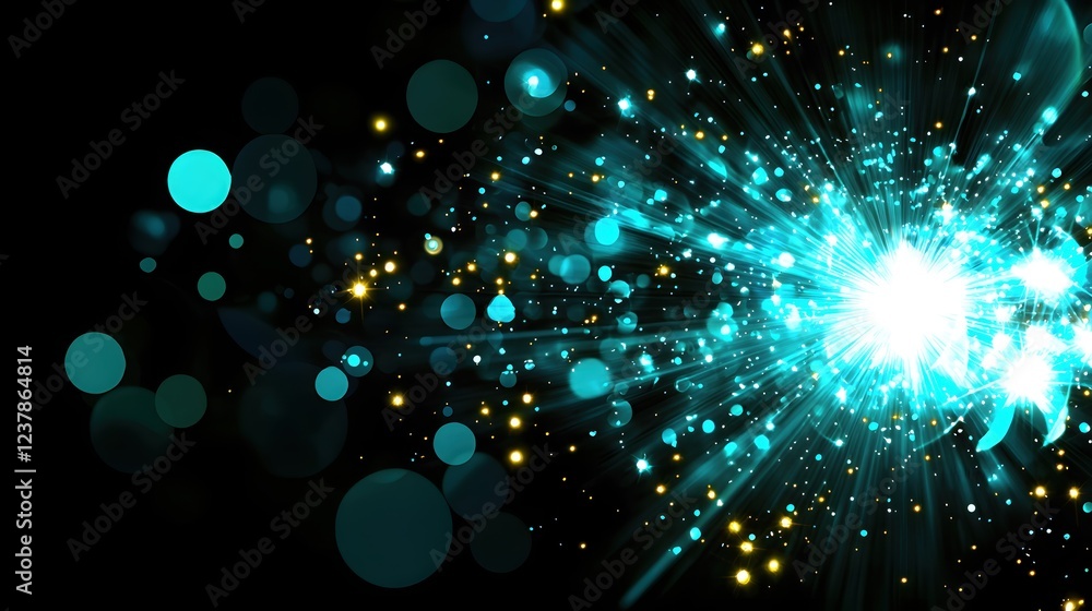 Poster abstract teal light burst background sparkling bokeh design
