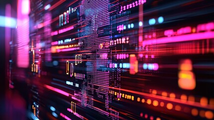 Obraz premium Abstract Digital Data Stream Neon Lights Cyber Technology