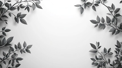 Monochrome leaves frame, white background, nature design, website banner