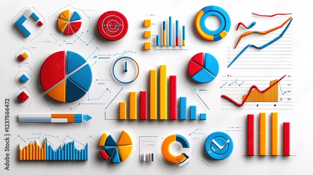 Poster colorful 3d charts graphs data business analytics report