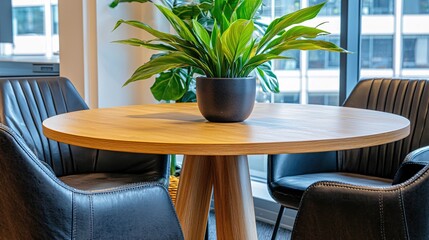 Fototapeta premium Modern Office Meeting Room Table Plant Decor Stylish Chairs