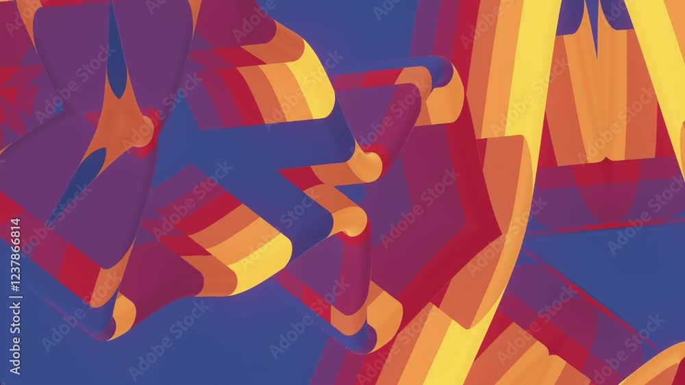 Fototapete Abstract composition with floating curved geometric shapes in red-orange color with gradients. Smooth lines emphasize the futuristic style. Digital seamless loop animation. 3d rendering 4K