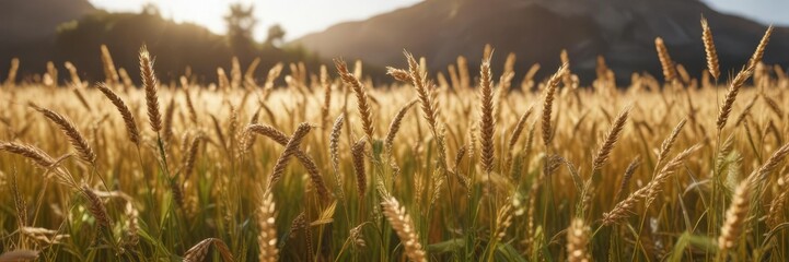Fototapeta premium Sunlight filtering through the swaying golden wheat, filter, shadows, peaceful scene