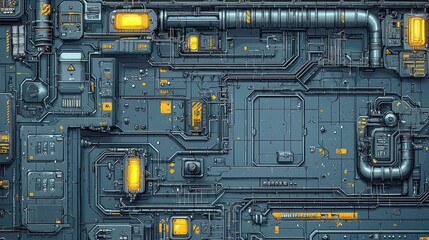 Fototapeta premium Futuristic Technology Panel: Detailed Cyberpunk Circuitry and System Network Interface