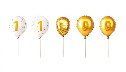 Colorful balloons with numbers 1, 1, 9, and 9, celebrating a festive occasion, isolated