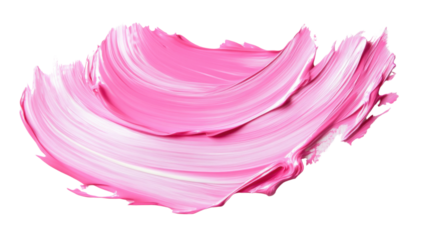 Pink paint brush stroke on transparent background creating dynamic shape