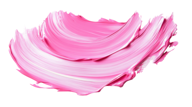 Pink paint brush stroke on transparent background creating dynamic shape