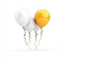 Three colorful balloons floating against a white background, symbolizing celebration and joy