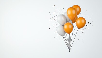Colorful balloons in white background with confetti, perfect for celebrations and events