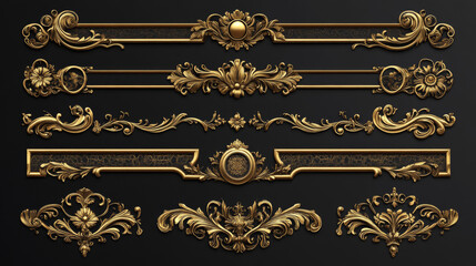 Golden vintage divider elements set for ornate