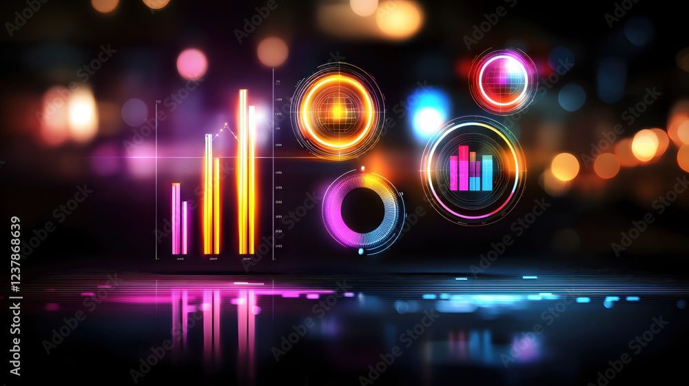 Poster neon data visualization abstract background futuristic technology charts graphics