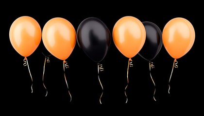 A festive arrangement of orange and black balloons floating against a dark background, ideal for celebrations