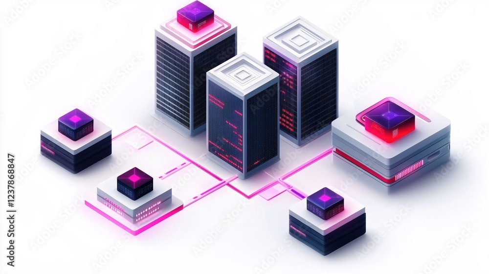 Poster futuristic data center network digital server technology infrastructure