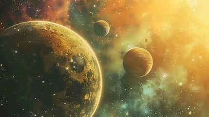 Vibrant space illustration featuring a cosmic nebula with radiant color glow and starry galaxy background, perfect for sci-fi and astronomy themes