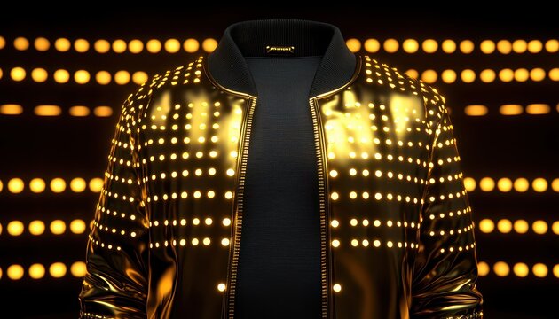 A stylish golden jacket adorned with lights, perfect for fashion-forward individuals and nightlife enthusiasts.