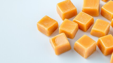 Golden Brown Caramel Candies On White Background