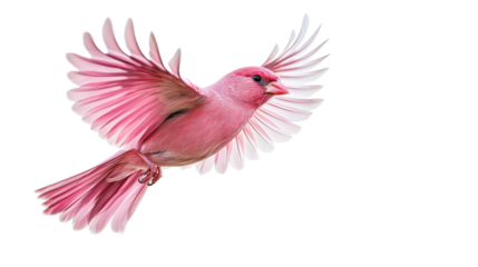 Pink bird flying with open wings on transparent background