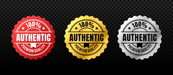 Set of  100 percent Authentic circle label vector isolated on transparent white background