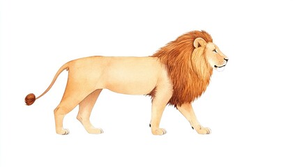 Majestic lion walking gracefully across a plain background, showcasing its strength and beauty