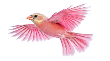 Pink bird flying with open wings on transparent background