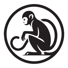 Monkey silhouette black and white vector icon