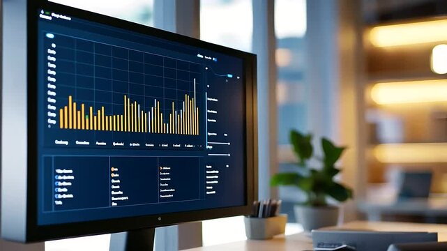 Analyzing user engagement trends and revenue growth in a minimalist office setting.