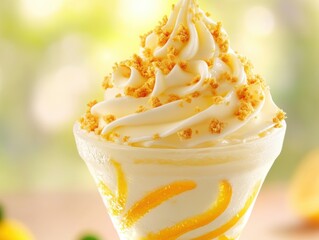 Lemon Ice Cream Indulgence Outdoor Cafe Food Photography Vibrant Background Closeup View Creamy Delight