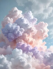 Swirling clouds of pastel colors against a light blue and white backdrop with hints of lavender and peach, soft focus, pastel colors