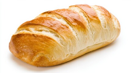 Freshly baked bread loaf with golden crust displayed against a clean background