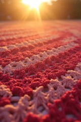 Fototapeta premium Warm Sunset Hues on a Hand Crocheted Mandala Blanket Outdoors