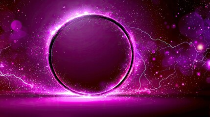 Purple Energy Circle: Abstract Background with Vibrant Light and Electric Sparks