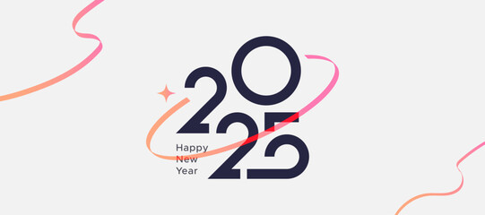 2025. New year's eve 2025 minimalist. Happy new year. Template design for new year celebration with white background. Calendar 2025