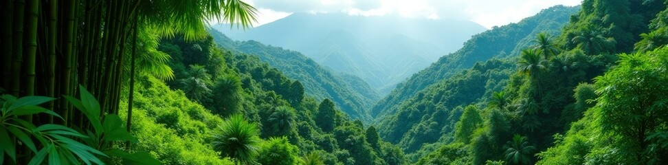 Naklejka premium Hillside covered in bamboo and other tropical plants, plants, lush, jungle